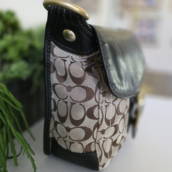 Y2K Coach Bleeker Signature Jacquard Crossbody Black Leather Guitar Strap - Picture 5 of 16